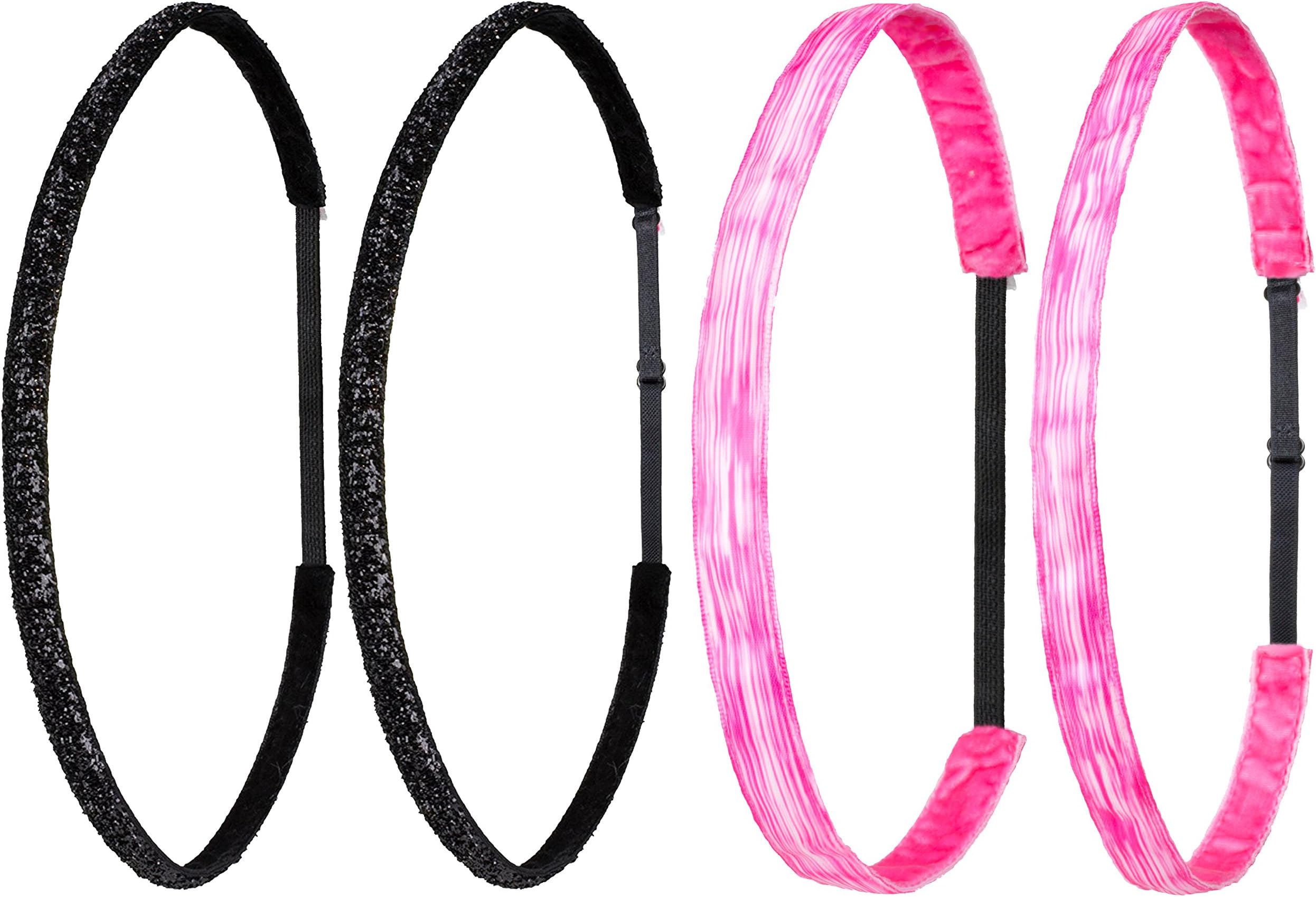 Ivybands Mom & Kids Speed Edition | 2 x Pack of 2 Candy Pink Black Glitter SuperThin | Non-Slip Headband for Mum/Mother and Child/Baby | Professional Kids Detangling Duct Tape (1 5/8-Inch Wide) | IAMKID008 IAMKID035