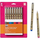 SAKURA Pigma Micron Fineliner Pens, Assorted Colors, 05 Tip, 8 Count | Color Pen Set for Drawing, Illustration, and Journaling, Archival Colored Ink, Waterproof and Fade-Resistant