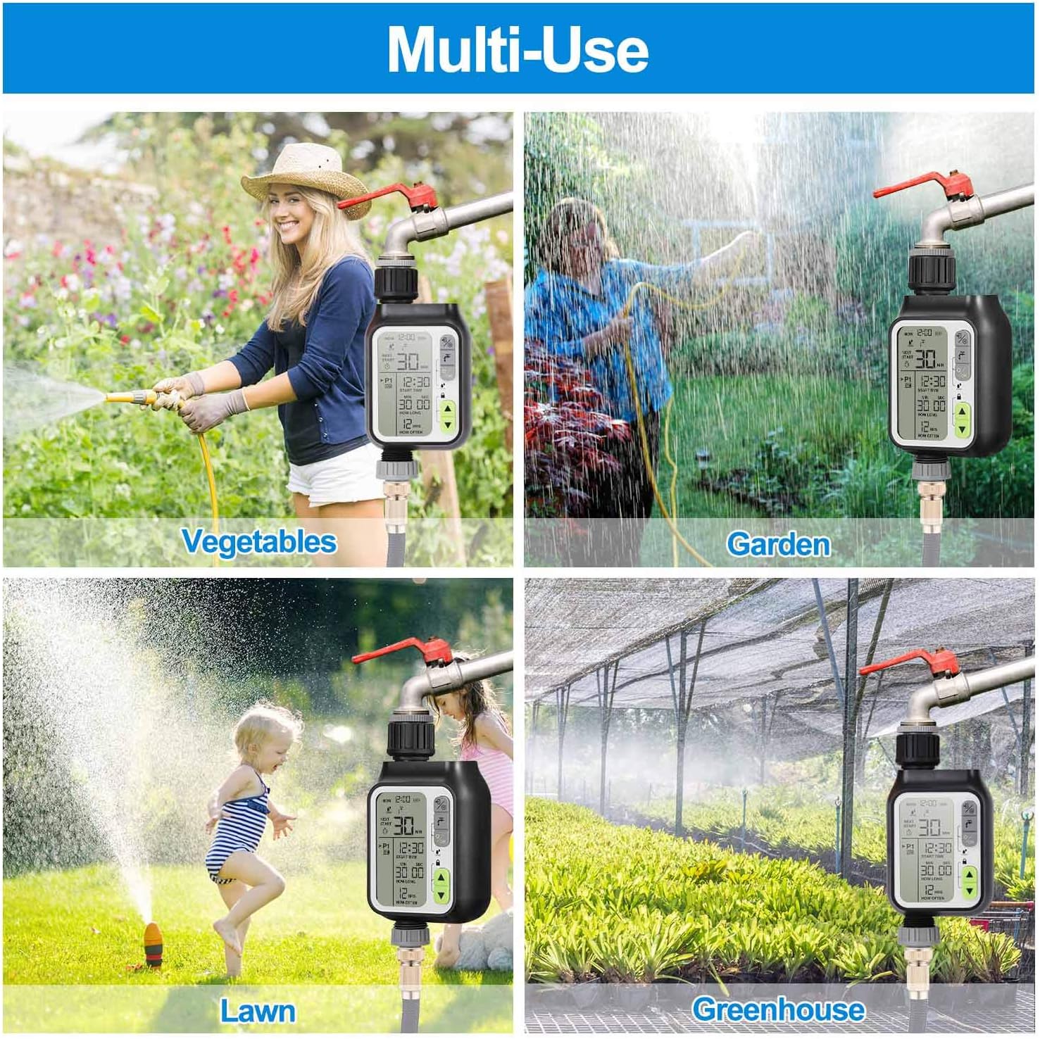 johgee Sprinkler Water Timer Digital Irrigation Timer Programmable Watering Timer Water Timer IP65 Waterproof/Rain Delay/Child Lock Mode/Auto&Manual Mode/Rain Sensor Function: Home & Kitchen