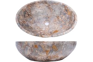 MIDUSO Gray Oval Vessel Sink, Marble Stone Vessel Sink, Vessel Sinks for Bathrooms Countertop, Vessel Sink Stone, Modern Vessel Sink, Rustic Bathroom Sink