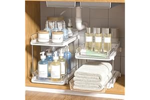 Delamu 2-Tier Multi-Purpose Bathroom Under Sink Organizers and Storage, Stackable Kitchen Pantry Organization, Pull Out Medic