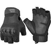 KEMIMOTO Fingerless Tactical Gloves for Men, Motorcycle Gloves for Outdoor Work Sports, Fingerless Cycling Gloves for Hunting Hiking Camping
