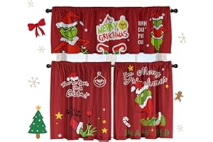 Cuteiush Christmas Kitchen Curtain Valances Winter Holiday Festive Small Window Decoration, Red and Green Farmhouse Xmas Design, 52x18inchx1, 26x36inchx2, 3 Panel, Rod Pocket