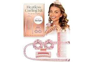Lily England Heatless Hair Curlers to Sleep In - No Heat Curling Gift Set Includes Satin Headband, Hair Clip, Comb & 2 Scrunchies - Sleek & Smooth Overnight Curls (Pink, 5 Pack)
