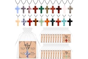 20 Sets Cross Necklace Crystal Stones Charms Bulk with Christian Cards Natural Healing Stone Pendant DIY Necklaces Christian 