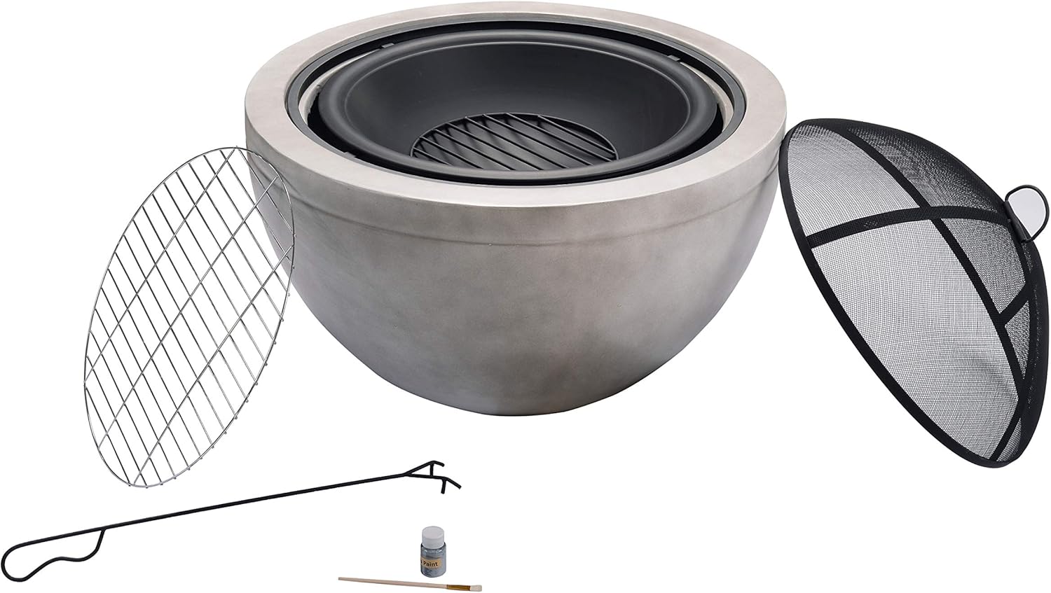Peaktop HR30180AA Bonfire Concrete Round Charcoal BBQ Grill Wood Burning Fire Pit with Spark Screen, Fireplace Poker, Grate for Outdoor Patio Garden Backyard Decking Décor, 30 inch Length, Gray, 30" : Garden & Outdoor