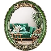 Hzxcuim Oval 11.8x10 inch Resin Vintage Mirror | Wall Mounted Decorative Mirror for Entryway, Hallway, Bedroom Oval Mirror(Green)