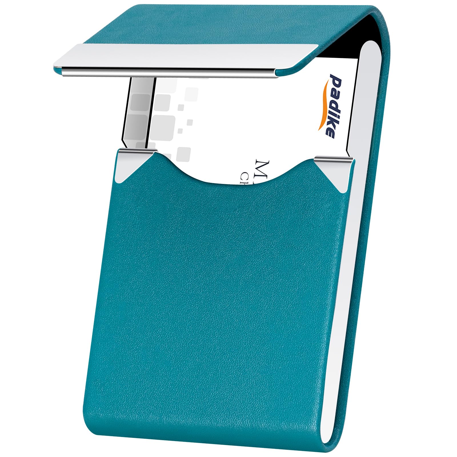 Padike Professional Business Card Holder PU Leather Business Card Case Name Card Holder Slim Metal Pocket Card Holder with Magnetic Shut (Y-Blue green)