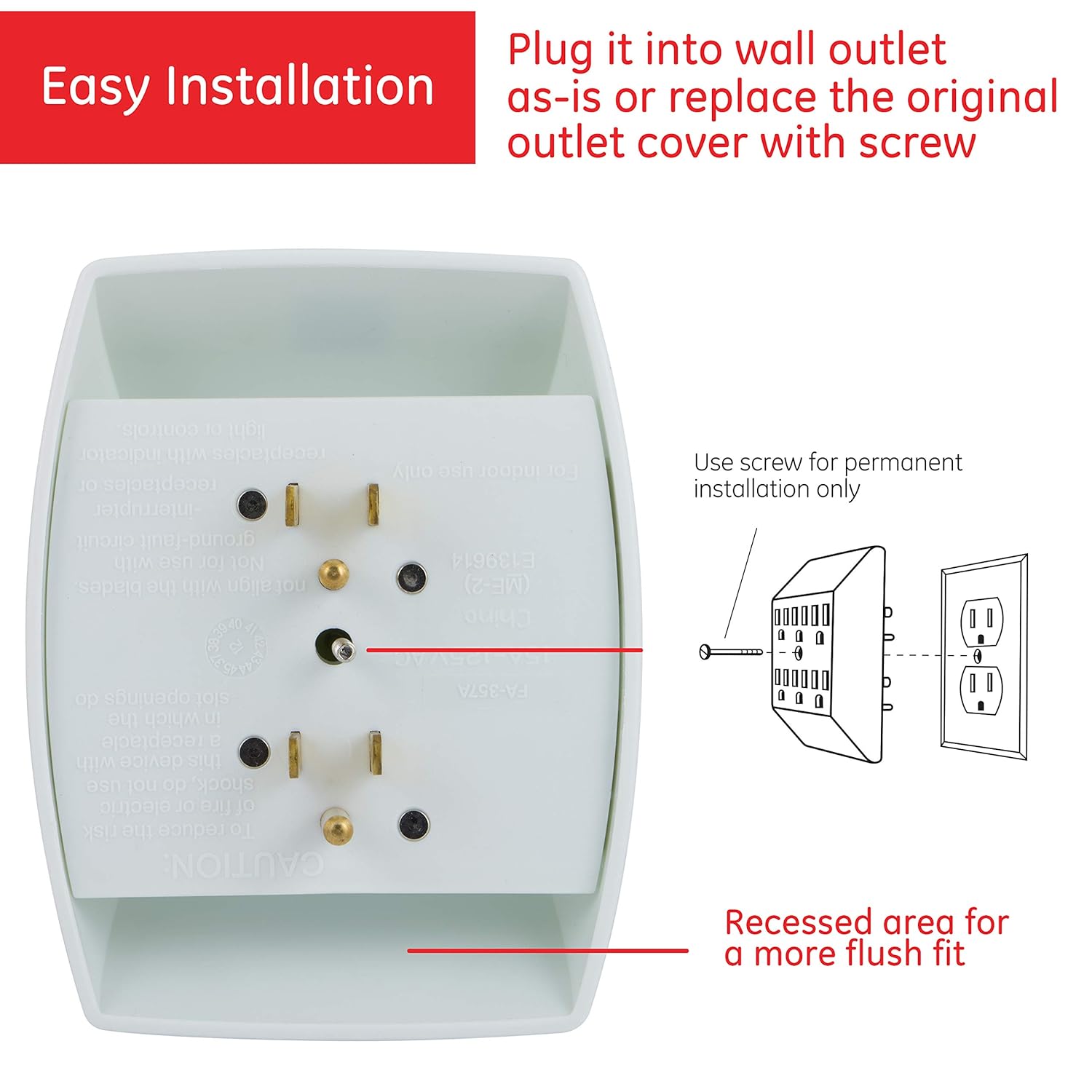 GE 6 Outlet Adapter, 3 Prong Outlets, Grounded, Wall Charger, Charging Station, White, 54947 - Electrical Multi Outlets - 