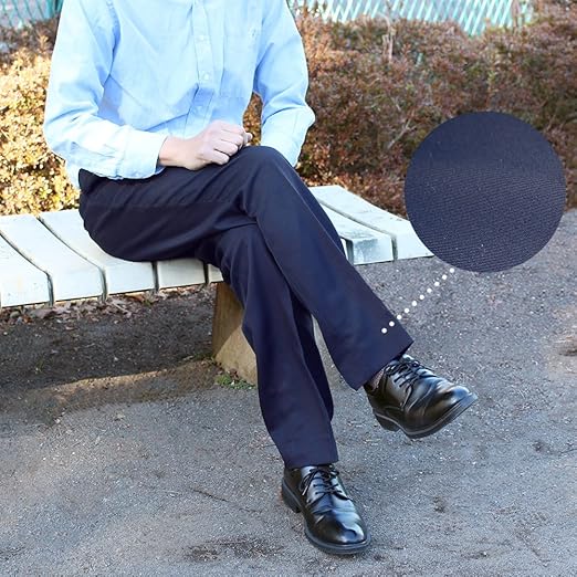 Amazon 選べる裾上げ済みツータックビジネススラックス 通年物 ネイビー ロングパンツ 通販