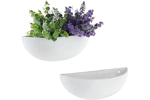 MyGift White Ceramic Wall Planters for Indoor Plants, Half Bowl Hanging Vase, Wall Mounted Succulent Planters, Set of 2