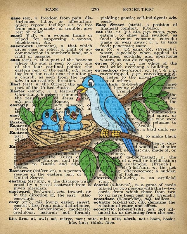 Dictionary Art Print - Chicks Bird babies Vintage Print Background Prints Wall Art Pictures Paintings, Nursery Decorations UnFramed…