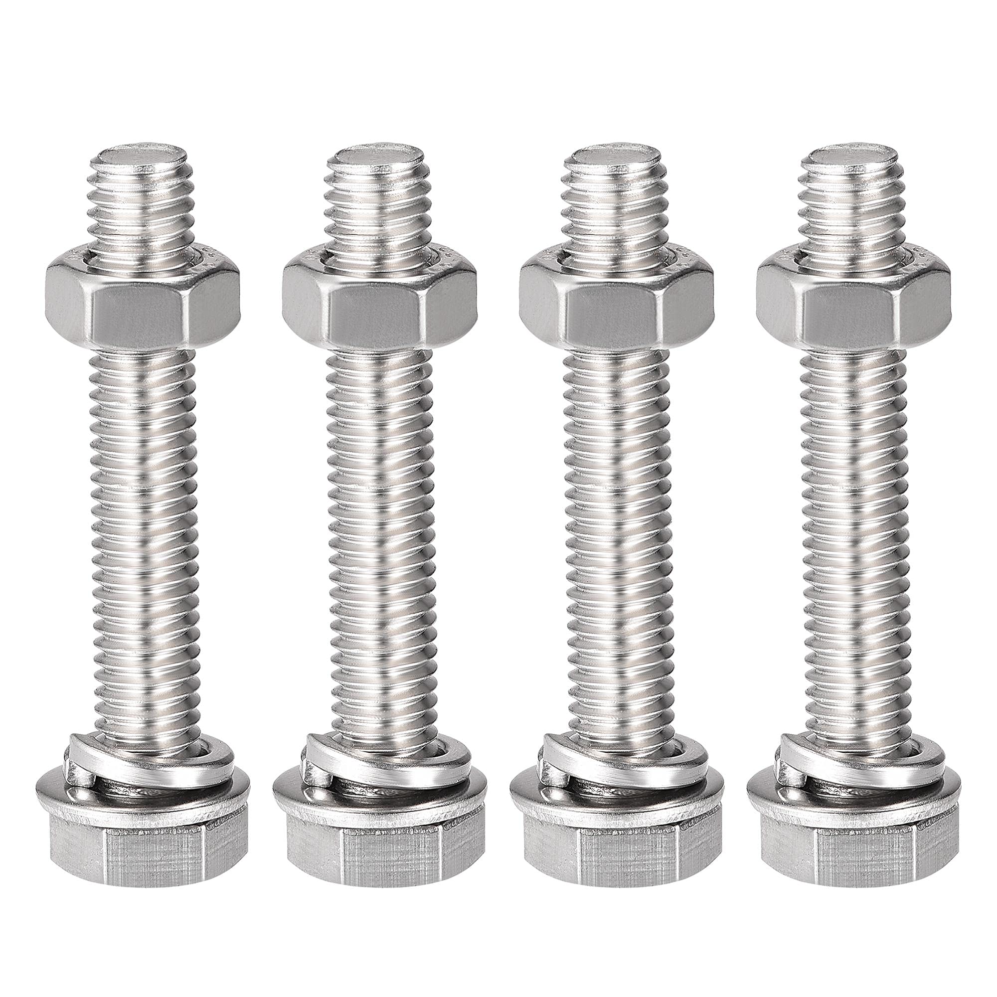 sourcing map M8 x 45mm Hex Head Screws Bolts, Nuts, Flat & Lock Washers Kits, 304 Stainless Steel Fully Thread Hexagon Bolts 4 Sets โ image 1