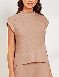 Himosyber Women's Solid Sleeveless Vest Mock Neck