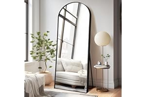 NeuType Arched Full Length Mirror Standing Hanging or Leaning Against Wall, Oversized Large Bedroom Mirror Floor Mirror Dressing Mirror, Aluminum Alloy Thin Frame, Black, 65"x22"