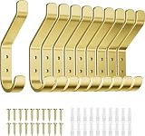 susswiff Gold Wall Hooks 10KG Metal Hangers with Screws 10cm 10-Pack