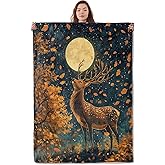 UNDAHIS Autumn Deer Blanket, Gifts for Girls Women, Fall Leaf and Moon Thanksgiving Day Throw Blankets, Soft Lightweight Flannel Throws, Bedding Dorm Picnic RV Cabin Decorate, All Season, 50"x60"