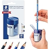 STAEDTLER Double-Hole Tub Pencil Sharpener: Dual Size Manual Sharpener for Standard Graphite &amp; Colored Pencils - Compact Design - Ideal for Classroom, Home, Office, &amp; Art Studio