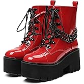 CYNLLIO Platform Ankle Boots for Women Combat Chunky Wedge Heel Boots Rave Goth Lace Up & Zipper Booties Punk Chain Shoes for Festival Concert Cosplay Party
