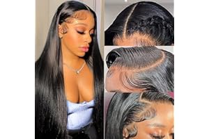 TTSMINS 13x6 Lace Front Wigs Human Hair for Women 180 Density HD Transparent 28 Inch Straight Lace Front Wigs Human Hair Pre Plucked Glueless Lace Frontal Wigs Natural Black Color