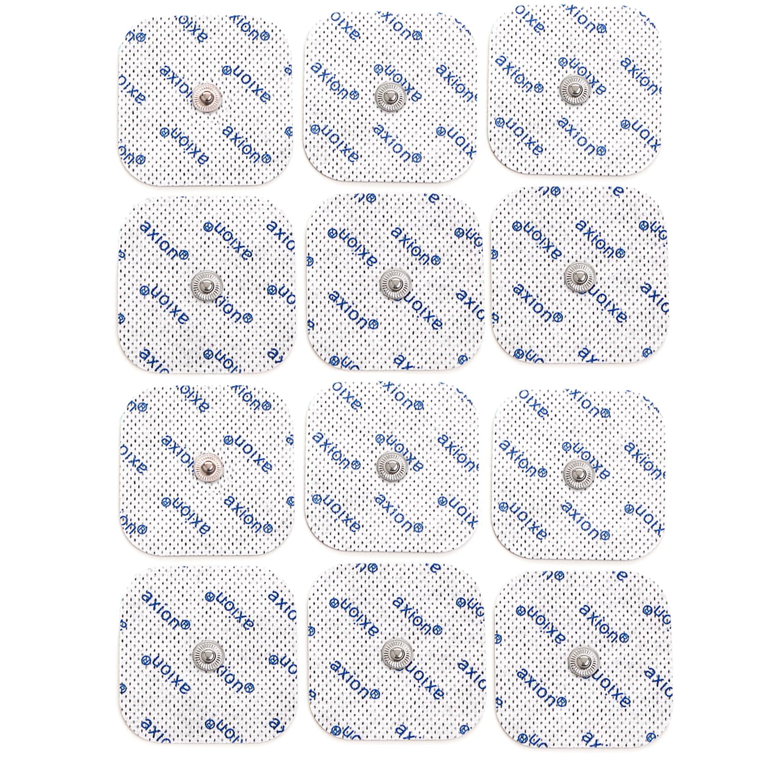 Axion Pack of 12 Electrodes. Square Self-Adhesive Pads 5x5cm for TENS EMS Units with 3.5mm snap Button Connection. Pads for Pain Treatment, Muscle Growth, Toning and Massage