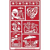Over'N'Over Reusable Glass Etching Stencils &ndash; Durable Self-Stick Designs for Glass, Mirrors, and Ceramics with Armour Etch Cream &ndash; 5&rdquo; x 8&rdquo; Stencil Sheet - Seaside Paradise