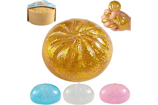 Glitter Dumpling Squishy, Viral Squishy Dumpling Mystery Box, Bao Bun Squeeze Toy,Stress Relief Fidget Toys (Golden)
