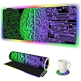 AIMSA Large Gaming Mouse Pad RGB, Keyboard Led Mousepad Extended 35.4 x 15.8 inch Non-Slip Rubber Base with 14 Lighting Modes, Big Desk Mat Waterproof, Technology Brain