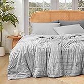 Cozy Bliss Seersucker Cooling Comforter Queen Size, Q-Max 0.4 Reversible Lightweight Cooling Blanket, Breathable Silk Smooth Summer Bedding Quilt for Hot Sleepers Night Sweats Light Grey