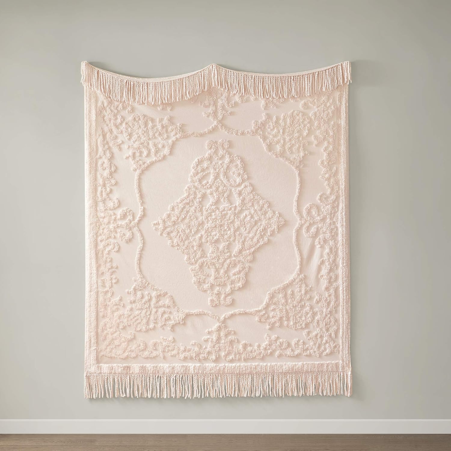 Madison Park Chloe 100% Cotton Tufted Chenille Design With Fringe Tassel Luxury Elegant Chic Throw Blanket For Couch, Bed, 50X60 Inches, Blush: Home & Kitchen