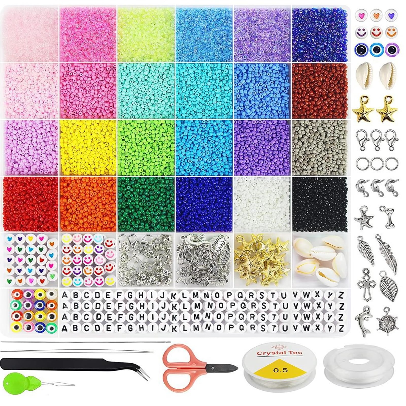 THINTON 16800 Pcs Beads for Bracelets, 2mm Glass Seed Beads for Jewelry Bracelet Making Kit, 24 Colors Tiny Waist Beads with Letter Beads and Elastic String, DIY Friendship Bracelet