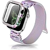 Youthrun Magnetic Band for Women Compatible with Apple Watch Band 38mm 40mm 41mm 42mm 44mm 45mm 46mm Milanese Stainless Steel Loop with Bling Protective Case, Dressy Metal Strap Replacement iWatch Band