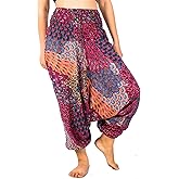 LOFBAZ Yoga Harem Pants for Women Boho Hippie Bohemian Clothing Womens Indian Beach Gypsy Clothes Maternity Genie Jumpsuit Peacock 1 Pink M