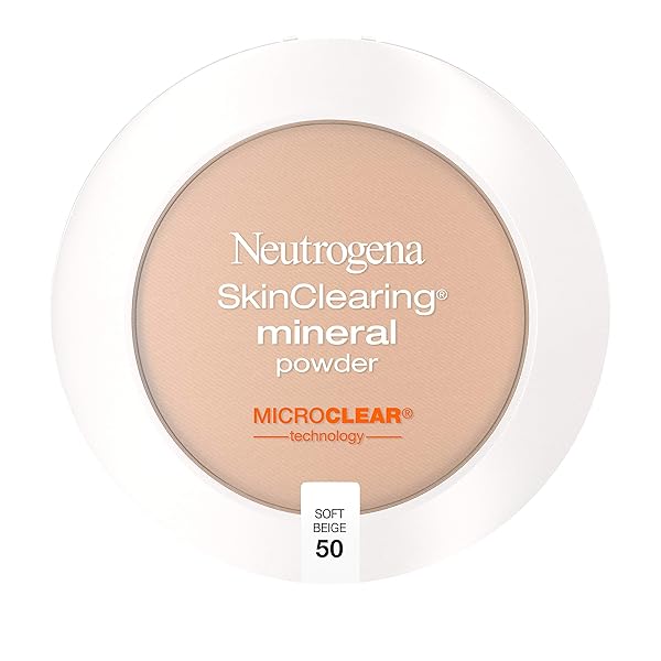 NEUTROGENA SKINCLEARING MINERAL ACNE-CONCEALING PRESSED POWDER COMPACT, SHINE-FREE & OIL-ABSORBING MAKEUP WITH SALICYLIC ACID TO COVER, TREAT & PREVENT BREAKOUTS, SOFT BEIGE 50, .38 OZ