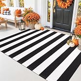 Smiry Black and White Striped Area Rug 4x6, Washable Indoor Outdoor Carpet | Cotton Woven Accent Rug with Farmhouse Style for Bedroom, Entryway, Front Porch, Patio and Kitchen Home Decor