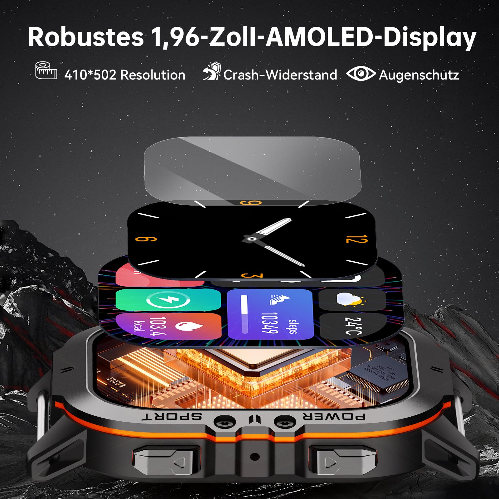 OUKITEL BT20 Smartwatch Herren Militär Wasserdicht 5ATM, Sportuhren Fitnessuhr Herren mit Telefonfunktion, AMOLED Touchscreen 120+Sportmodi mit Pulsmesser Schlafmonitor Schrittzähler für iOS/Android