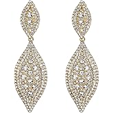 Flyonce Clip On Earrings for Women, Glitter Rhinestone Crystal Wedding Bridal Clip-on Drop Dangle Earring for Non Pierced Ears