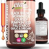 para Defend Wormwood Black Walnut Cleanse for Humans Drops Liquid Soursop Garlic Pumpkin Seed PAU D'Arco Oil of Oregano Turmeric Berberine Neem Extract Hull Bark Tincture by Clean Nutra