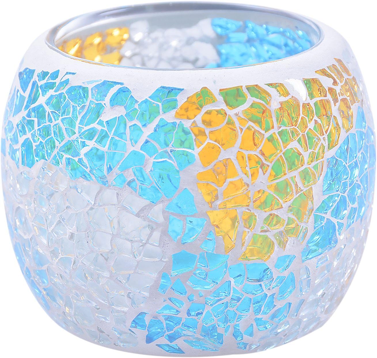 Rancco Mosaic Glass Bowl Candle Holders w/ 3 Candles, Romantic Handmade Shattered Glass Votive Tea Light Candle Shade/Potted Plants Bowl for Home Decoration Wedding Party