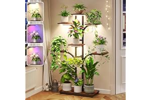 ikkle Plant Stand Indoor with 4 Grow Lights & 3 Colors, 53.7" Tall Corner Plant Shelf for Indoor Plants Multiple, 7-Tier Tree