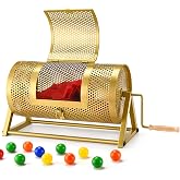 Raffle Drum 15" x 7" Holds 3,000 Tickets, Thickened Metal Raffle Ticket Spinner Box with Sealing Tape, Silent Design Raffle Ticket Cage with Wooden Turning Handle &amp; Stable Tripod Stand for Games