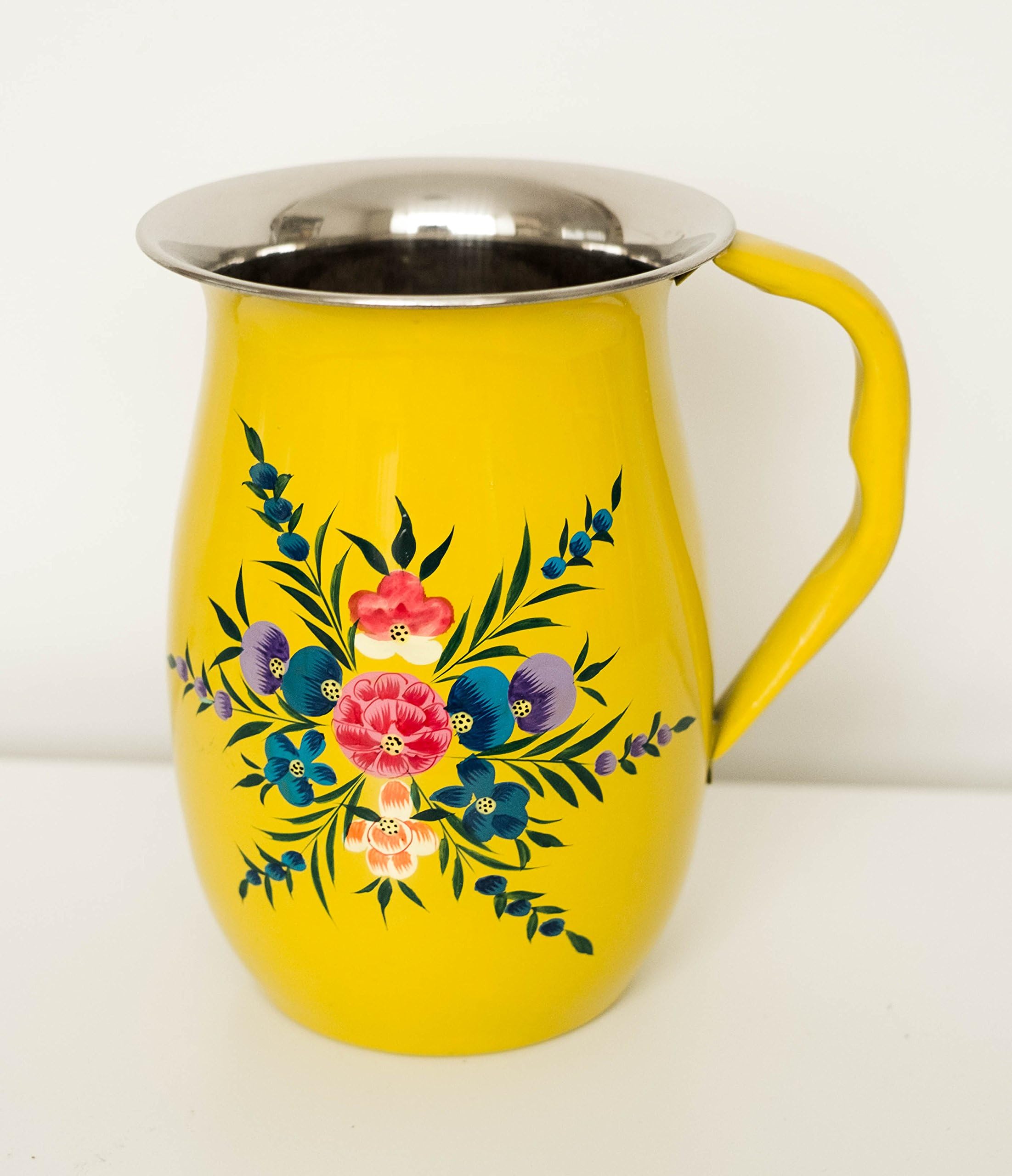 Vintage Style Enamel Water Jug / Metal Jug / Shabby Chic Style Vase / Water Pitcher (Yellow)