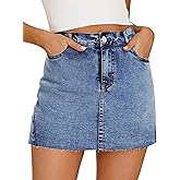 POTILI Denim Skort for Women Denim Mini Skirt Casual High Waist Stretch Jean Skirt with Pockets
