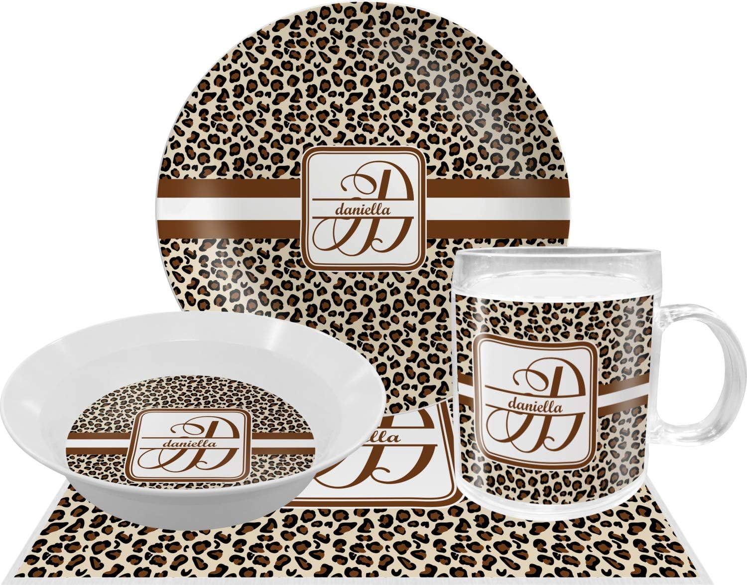 Leopard Print Dinner Set 4 Pc (Personalized) Dinnerware