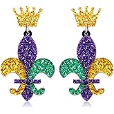 boderier Mardi Gras Earrings for Women Handmade Fleur De Lis Beaded Drop Dangling Earring Colorful Funky Festive Carnival Cosplay Party Jewelry Gift