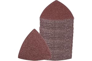 Kozelo 120pcs Mouse Sander Detail Sandpaper - [ 60 Grit, 3-1/8" ] Triangle Hook and Loop Assorted Sanding Pads Sheet for Wood