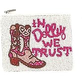 TWINE AND LOVE In Dolly We Trust Beaded Purse, Coin Pouch, Small Wallet, Small Pouch, Birthday Gift, Purse to Carry Essentials, Country Music Fan Gift, Gift Card Pouch, beige