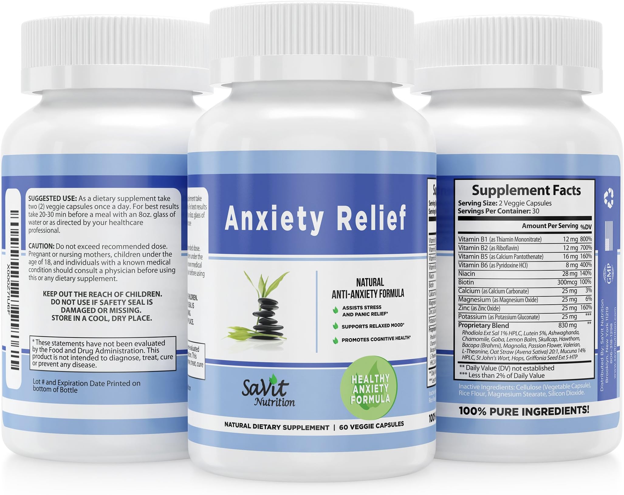 Premium Quality Natural Anxiety Relief Supplement ~ Supports Relaxed Mood ~ Calming Stress and Anxious Feelings ~ Promotes Cognitive Health ~ Panic Relief ~ Anti-Anxiety Mood Enhancer