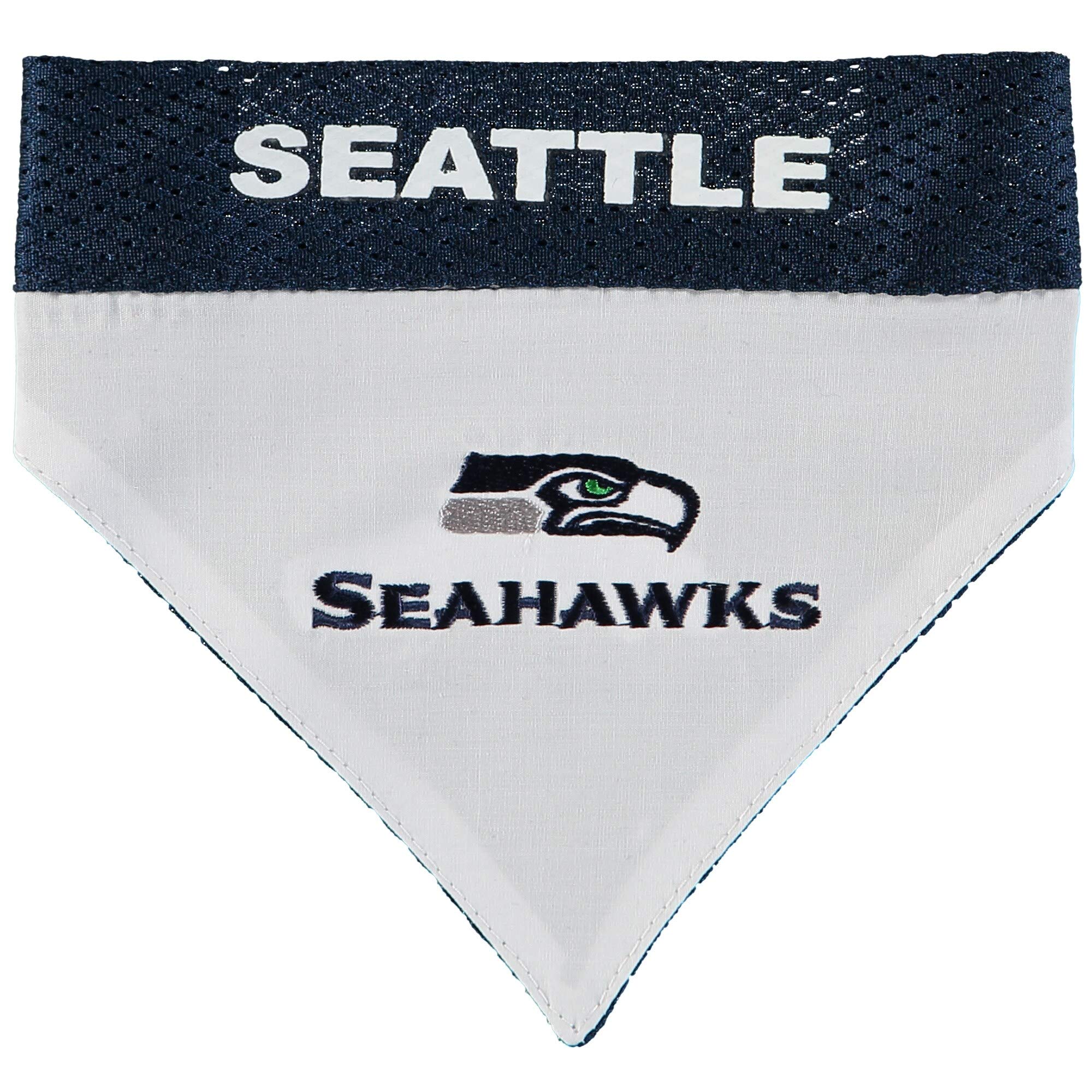 Pets First NFL DOG BANDANA - SEATTLE SEAHAWKS REVERSIBLE PET BANDANA. 2 Sided Sports Bandana with a PREMIUM Embroidery TEAM LOGO, Small/Medium. - 2 Sizes & 32 NFL Teams available
