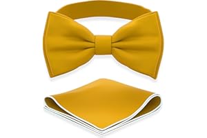 Adam Young Men's Bow Ties with Handkerchief Pre-Tied Style Formal Satin Classic Bowtie for Tuxedo Faux Silk